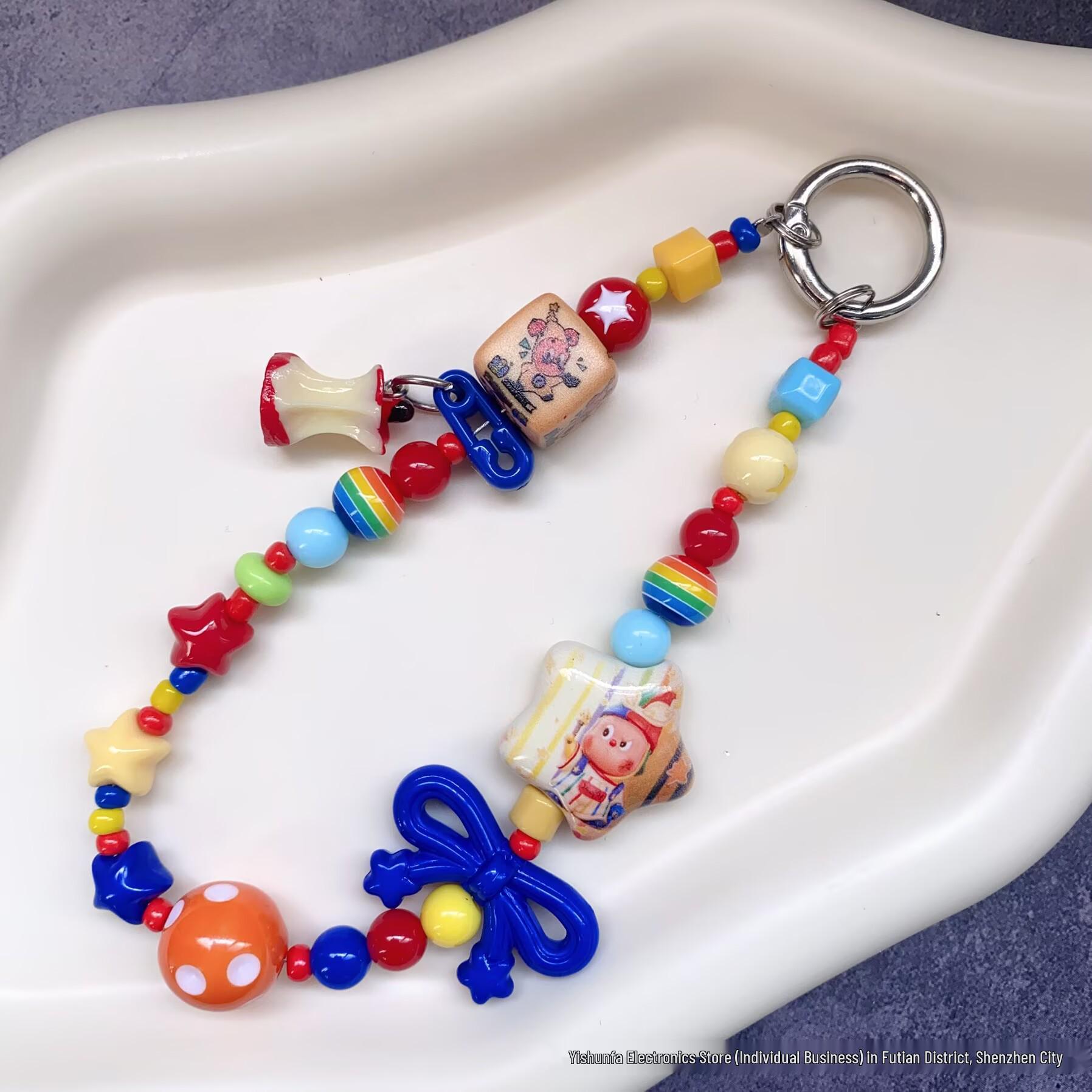 Dopamine Cartoon Phone Case with Star, Fruit Pendants & Camera Charm Wrist Lanyard