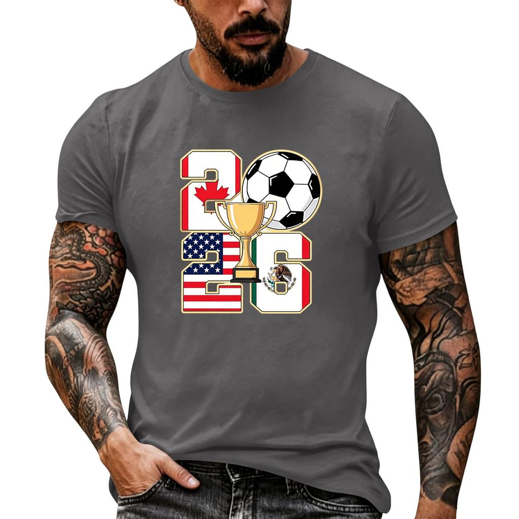 Men's Basic Crew Neck Short Sleeve T Shirt Loose Fit Casual Summer Top Soccer Themed Graphic Print Comfortable Fabric