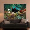Dark Cute Tapestry, Tarot-Patterned Black Cat Witchcraft Style, Gothic Bedroom/Study/Cozy Mysterious Space Decor