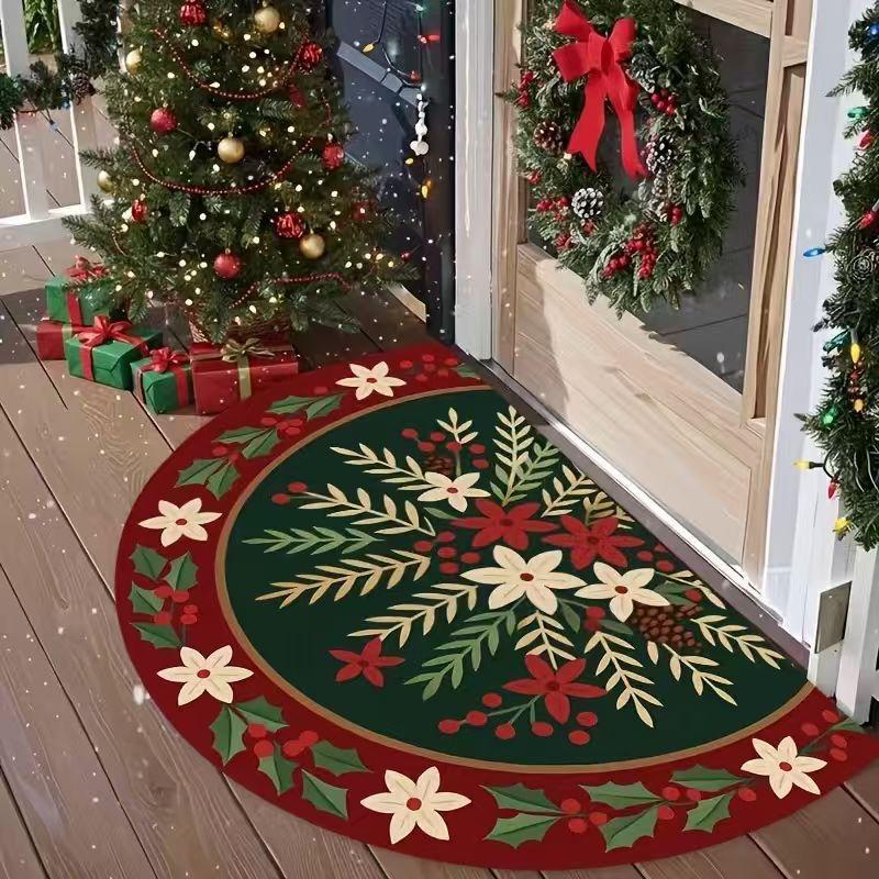 Christmas Santa Claus Doormat 2D Flat Printed Crystal Velvet Non‑slip Floor Rug for Entrance Bedroom Living Room Xmas Holiday Home Decor