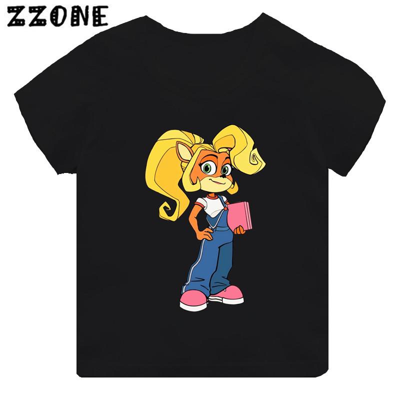 

Гарячий розпродаж Гра Crash Bandicoot Принт Мультяшна Дитяча Футболка для Дівчаток Одяг для Малюків Чорна Футболка з Коротким Рукавом Дитячі Топи 110