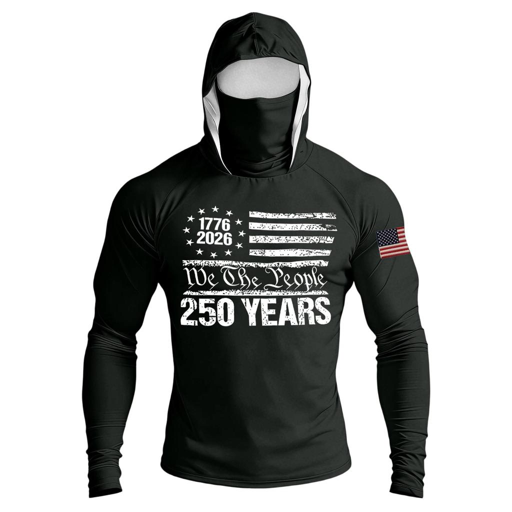 Men's Casual Raglan Sleeve Hooded Long Sleeve Sun Protection Shirt Lightweight Breathable Outdoor Activewear with Face Cover