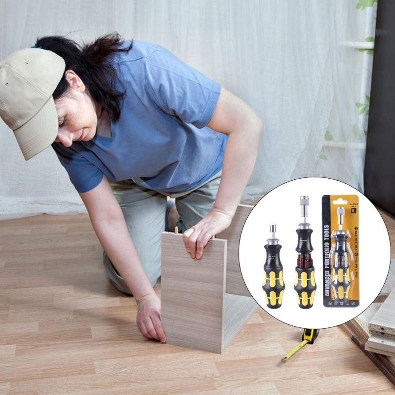 Magnetic Ratchet Screwdriver Set,Multibit Ratchet Screw Driver,Ratcheting Screwdriver Telescoping Hand Tool