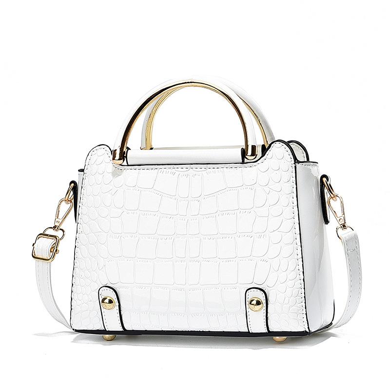 Small Bag Trendy Crocodile Pattern Small Square Bag Handbag Solid Color Shoulder Bag Bright Leather Messenger Bag Women's Bag