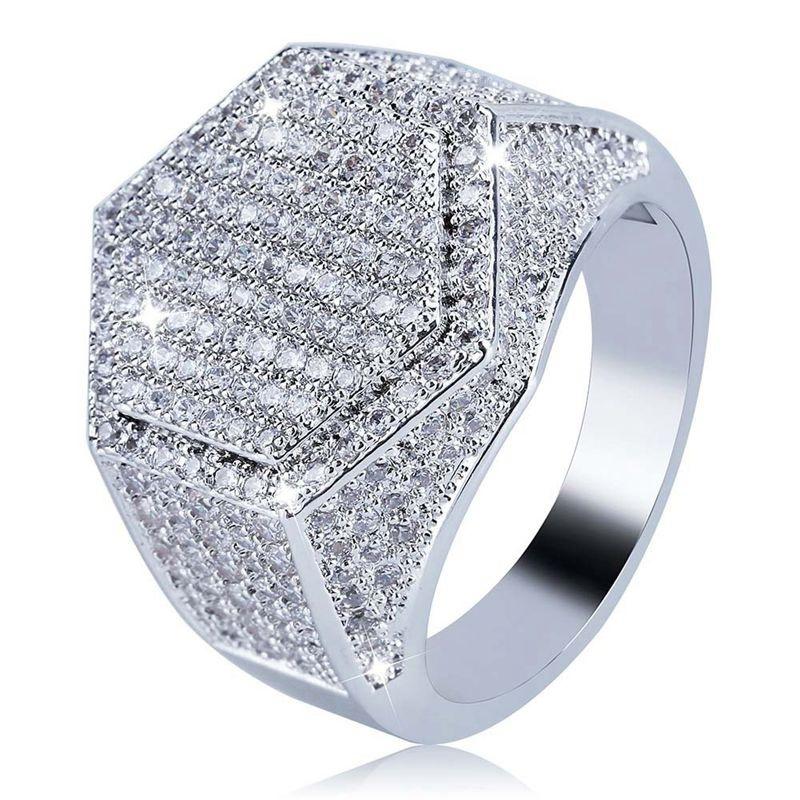 Anello Uomo Trendy Hip Hop Rock Lusso Colore Oro/Argento Full Bling Iced Out Anelli con Micro Pavé Cubic Zirconia Matrimonio Festa Regalo