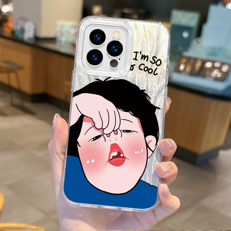 Fun Personality Cute Girl Cartoon Phone Case for iPhone16 15 14 13 12 11 8 7 6 Pro Max Plus XS XR Gradient Shockproof Back Cover