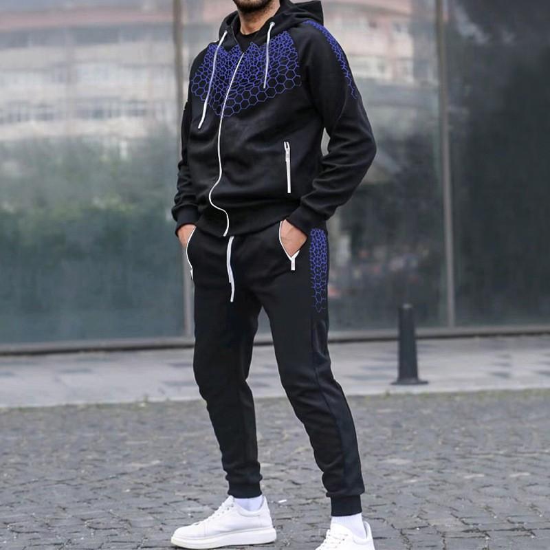 

Осенняя мужская куртка-кардиган с капюшоном на молнии, повседневный трикотажный комплект с сотовым принтом, в наличии XL