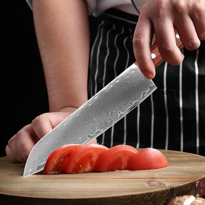 Kitchen Knife Damascus Steel Chef Santoku Cleaver Slicing Utility Knives Wood Handle Meat Fruit Vegetable Fish Butcher Knife