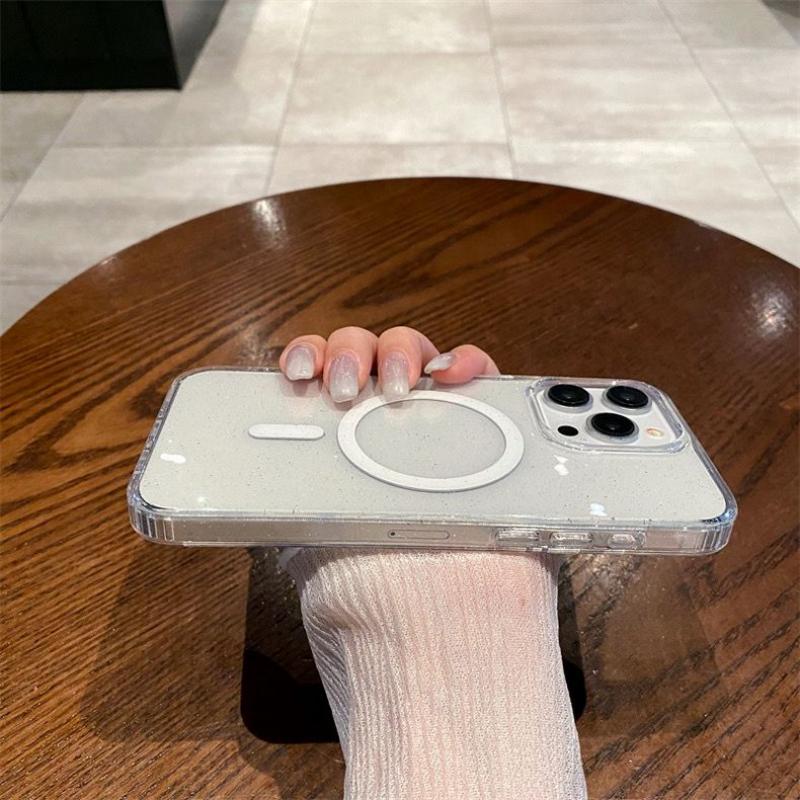 Bling Glitter Magnetic Case for iPhone 16 15 14 Plus 13 12 Pro Max Clear Hard Acrylic For Magsafe Wireless Charging Cover