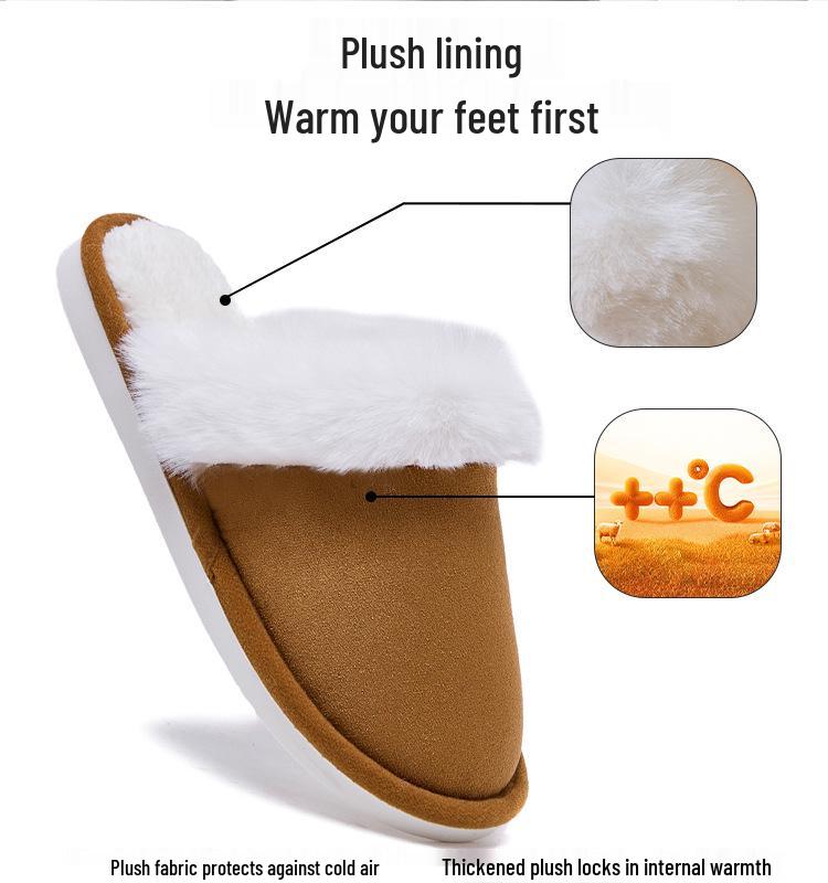 Men's and Women's Fluffy Winter Slippers: Non-slip, Warm, Soft Sole, Plus Velvet Cotton for Home