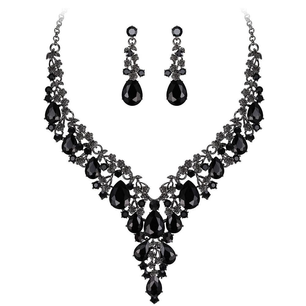 Rhinestone Crystal Necklace Earrings Shining Bridal Jewelry Set  Ball Banquet