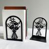 1 Pair Flower Metal Bookends Decorative Flower Vase Book Ends for Shelves Black