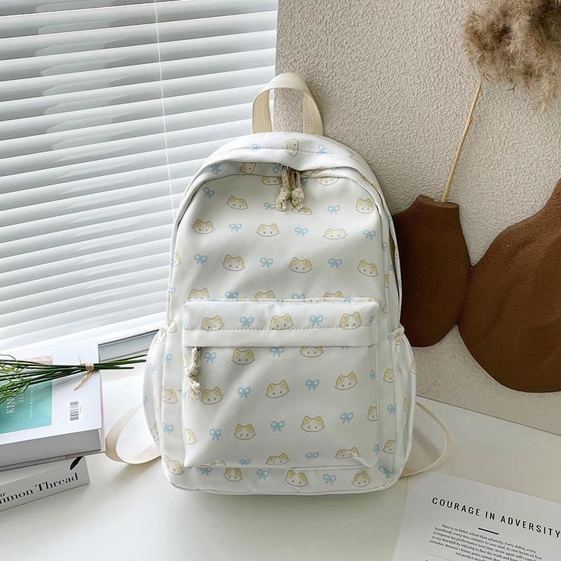 

Large capacity student schoolbag backpack printed cartoon texture schoolbag youth student leisure backpack белый