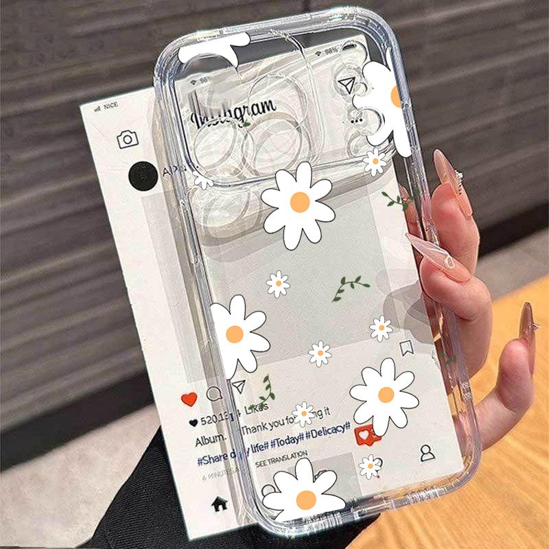 Pink Flower Daisy Clear Case For Samsung Galaxy A17 A16 A07 A06 A57 A55 A56 A36 A26 A54 A53 A35 A15 A34 A23 A14 A32 Phone Cases