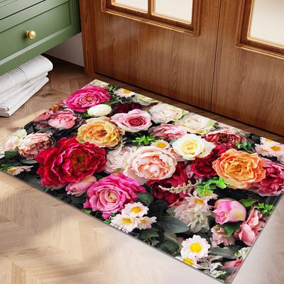 3D Kleurrijke Bloemen Flanel Deurmat Latex Antislip Absorberende Mat voor Bedzijde Entree