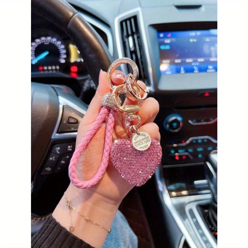 1pc Crystal Rope Clay Heart Car Keychain