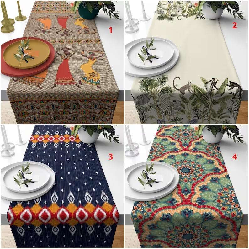 

Доріжка африканської жінки, стільниця з племінним візерунком, етнічна накривалка, прямокутна скатертина, декоративна доріжка для кухні, африканський декор (35x130 cm) 14x50 Inches