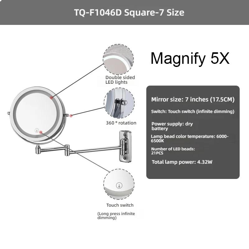 8-Zoll-Make-up-Spiegel, verchromt, 3-fach/5-fach/7-fach/10-fach Vergrößerung, doppelseitig, USB-Aufladung, für Badezimmer, 3 Farblicht, intelligente Kosmetikspiegel