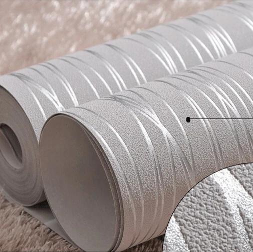 Tapet Simplu Gri Argintiu cu Dungi Flocat Decor Cameră Modern Lux Textură în Dungi Fundal Gri Solid Rulou Decorativ de Hârtie de Perete