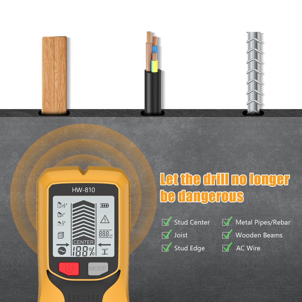 New Handheld Metal Detector 6 in 1 Wall Stud Finder Multifunction Wood Pipes AC Wire Metal Depth Tester LCDMeasuring Instrument