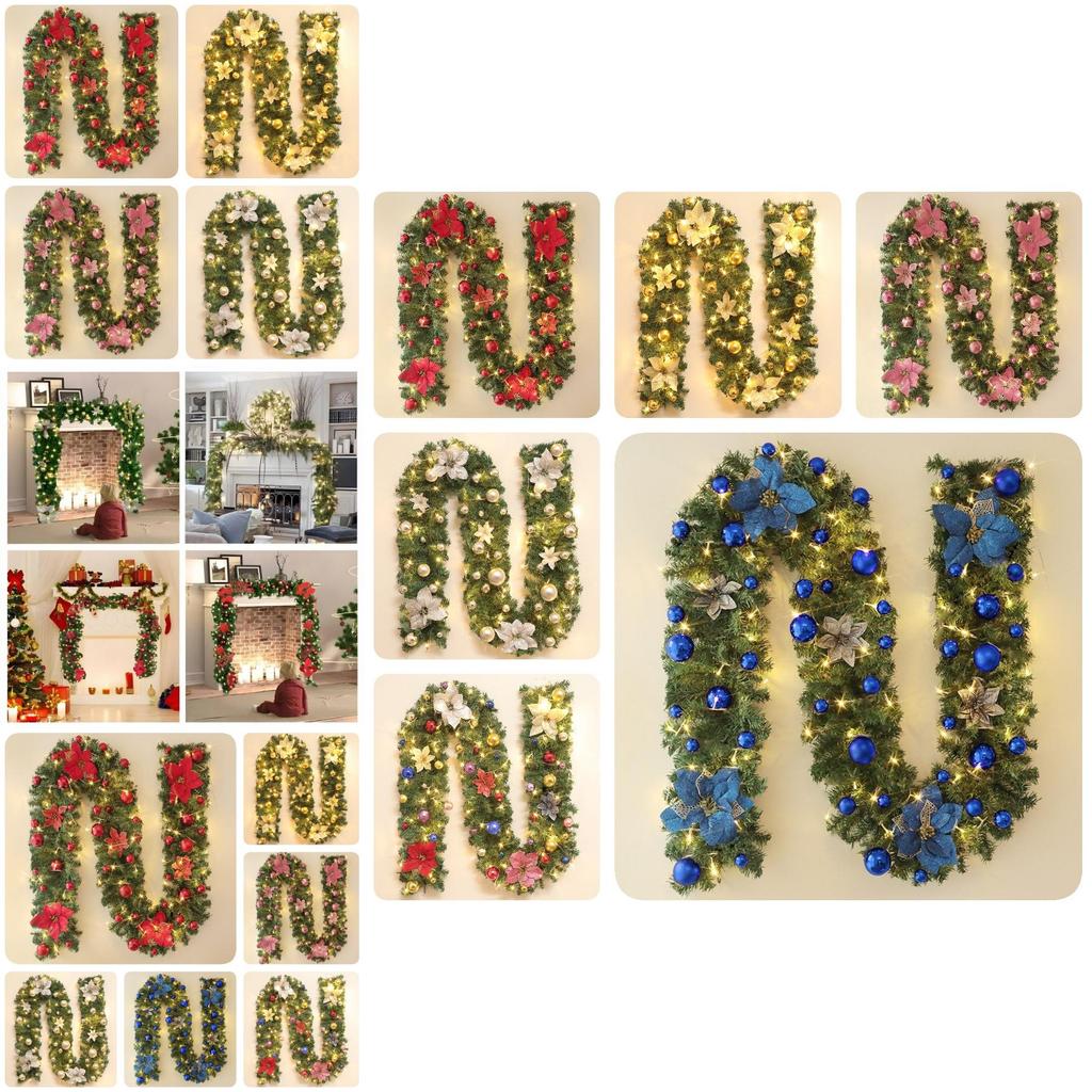 2.7 Meters Luxurious Christmas Garland With Colorful Flowers And Led Lights Perfect For Festive Decorations
