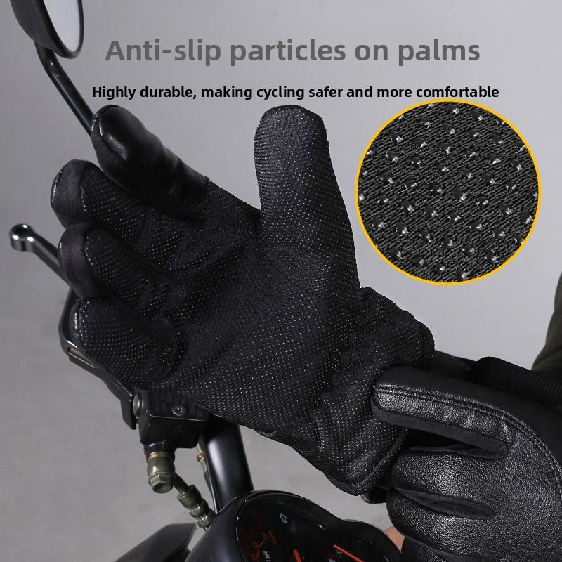 Leather gloves men's outdoor riding motorcycles in winter, windproof and cold-proof, warm and velvet, winter touch screen thickened gloves