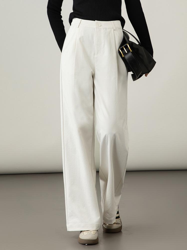 2025 Autumn Women's High-Waisted Wide-Leg White Casual Pants