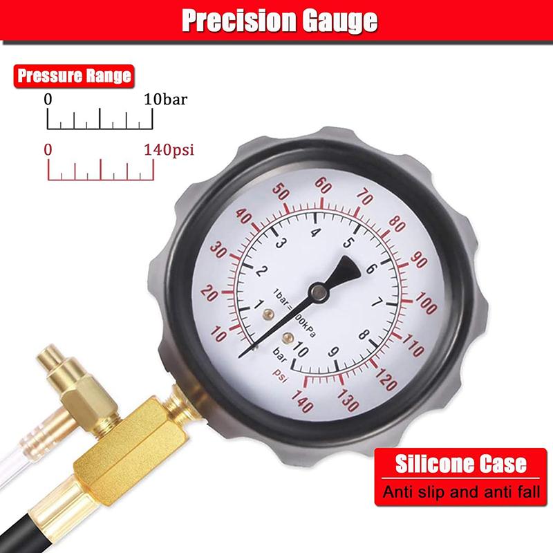 TU-114 Fuel Injector Pressure Gauge Tester Kit Diesel Engine Compression 0-140 PSI Gas Oil Pressure Tools for Car Motorcycle