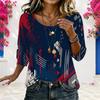 Women Plus Size Round Neck Half Sleeve Loose Fit Printed Blouse Red Blue White Star Print