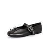 Sheepskin version~ French design belt buckle flat bottom shallow mouth single shoes women's bow round head Mary Jane shoes women's shoes