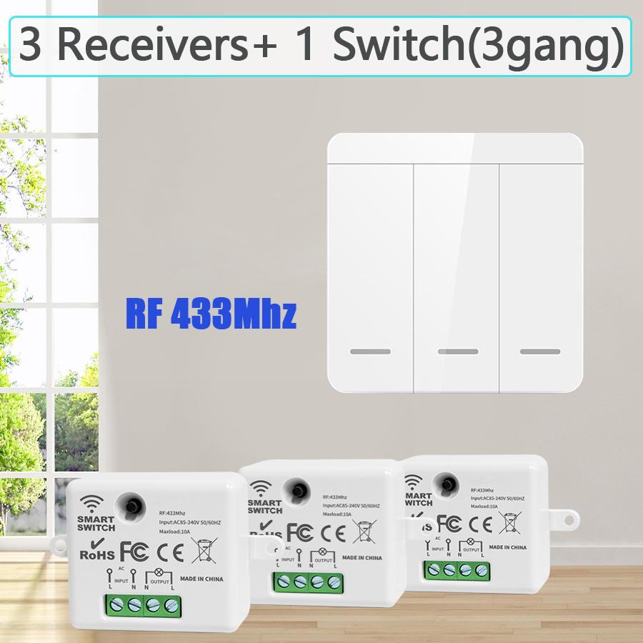 100-240V RF 433Mhz Light Switch Remote Control 1/2/3 Gang Panel Wall Switch Wireless ON OFF Switch Interruptor for LED Lighting