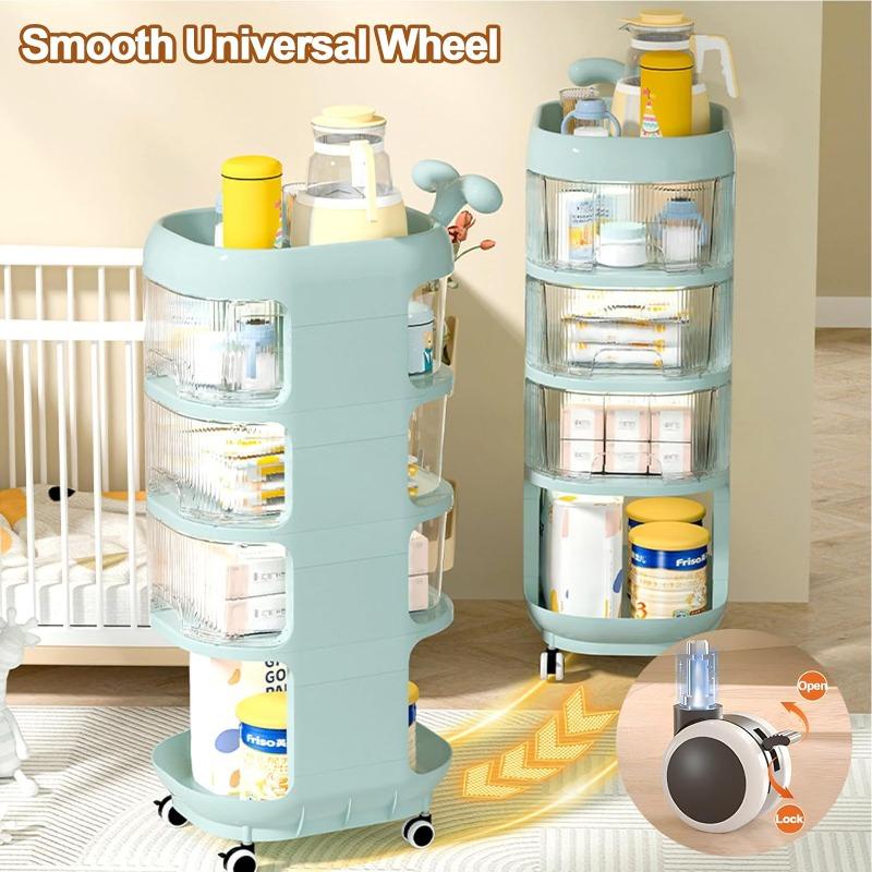 4 Tier Portable Baby Changing Table Trolley Storage Organizer with Wheels Mobile Nursery Organizer Cart for Newborn Essentials
