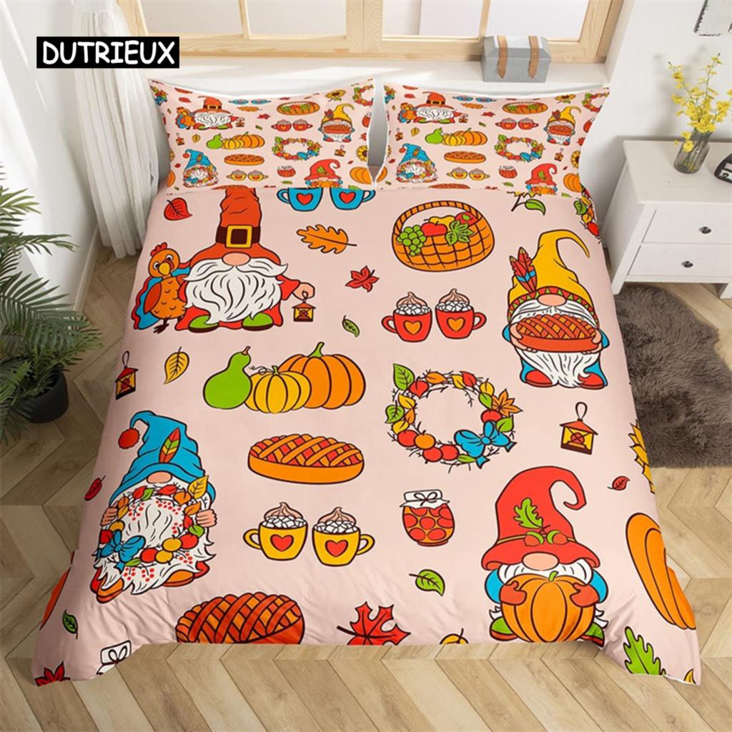 Turkey Maple Leaves Duvet Cover King Thanksgiving Pumpkin Bedding Set Microfiber Farmhouse Autumn Harvest Theme Comforter Cover