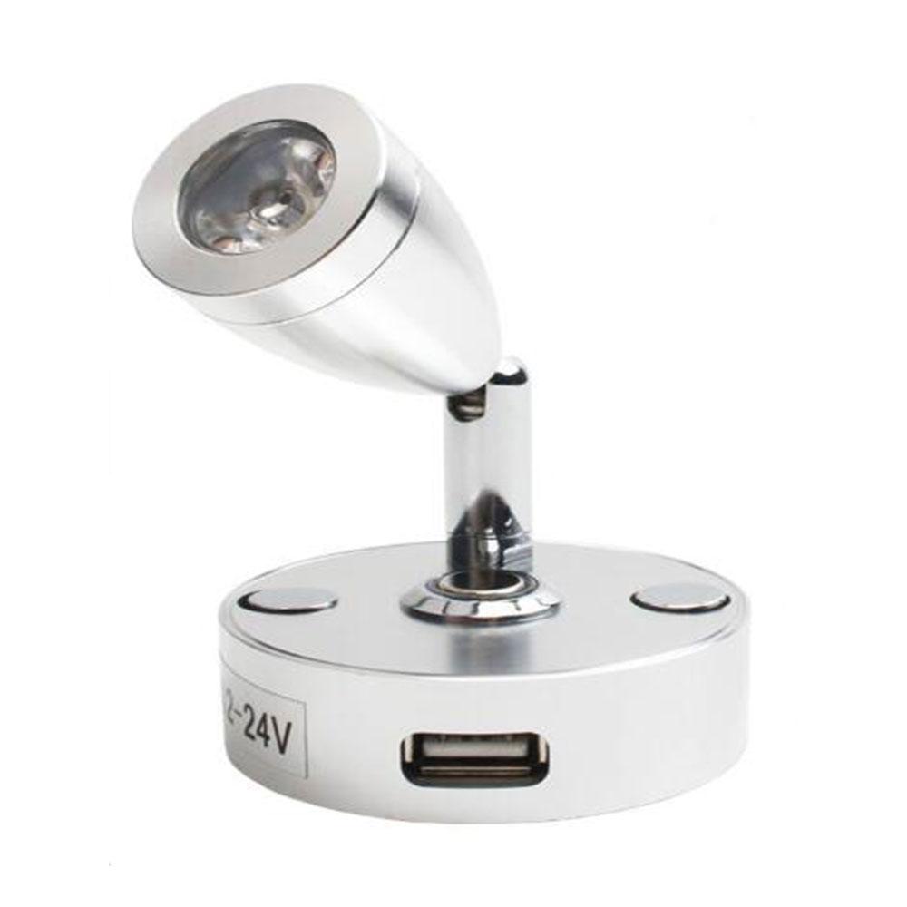 DC12V 24V RV Boat LED Reading Light Flexible Wall Lamp for Bedroom Interior Motorhome with USB Charger Port
