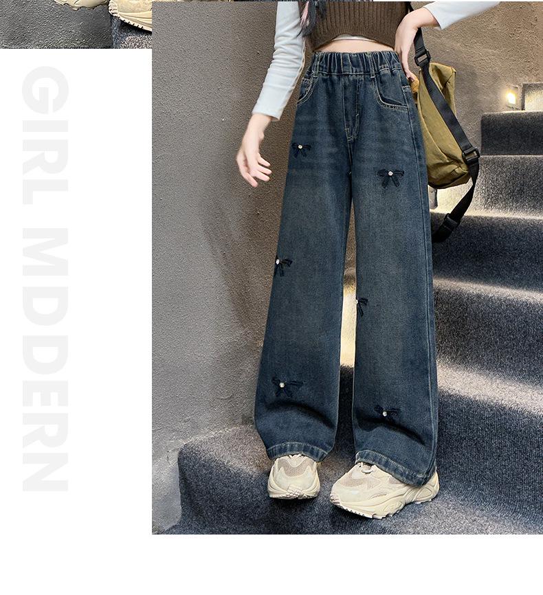 Girls' 2025 Fleece-Lined Wide-Leg Denim Pants - Autumn/Winter Style