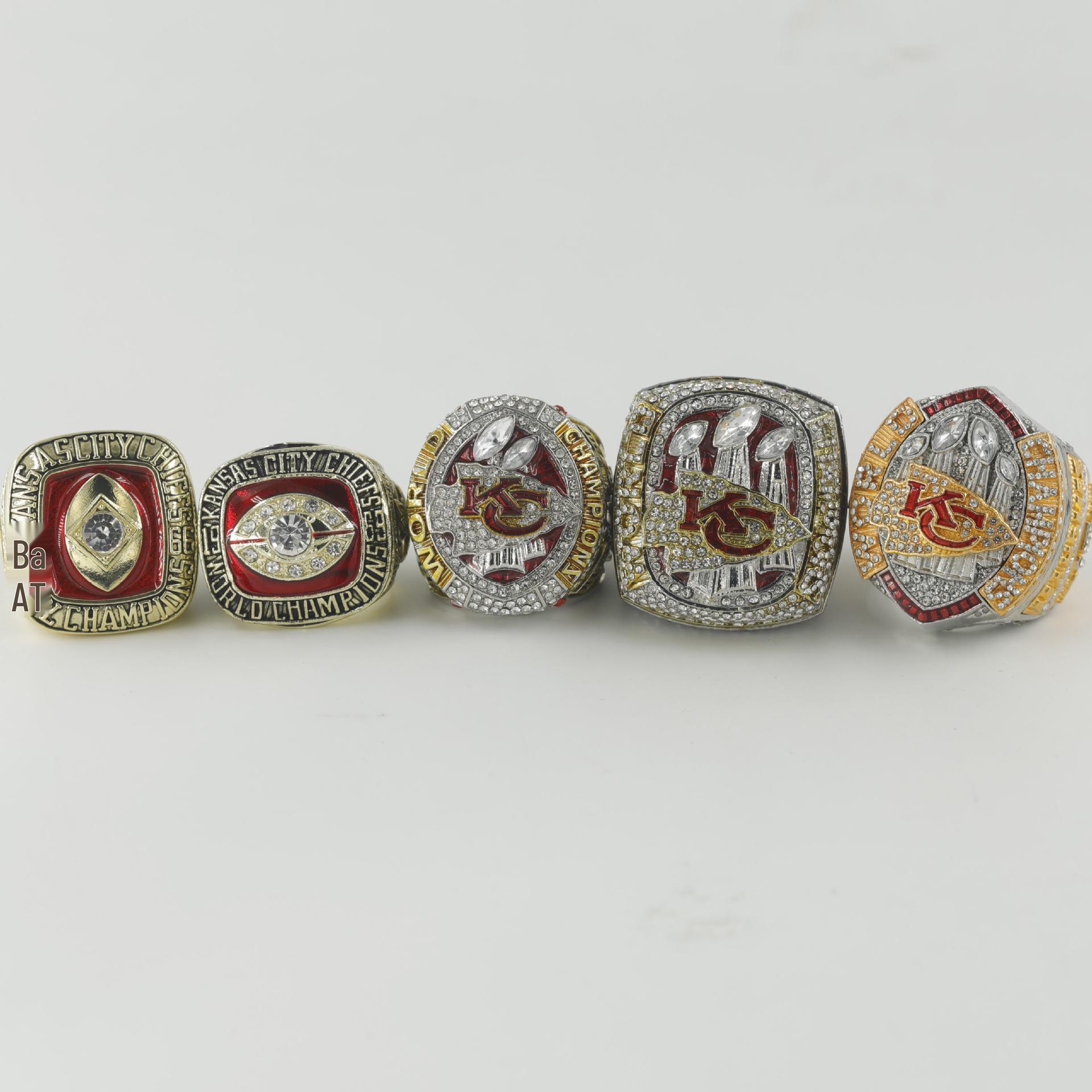 Набор из 5 колец чемпионата Супербоула Kansas City Chiefs 2023 года (1966, 1969, 2019, 2022, 2023) Size 11