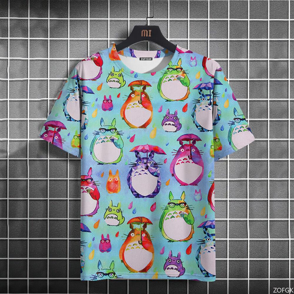 3D Anime Cartoon Totoro Cute Printed Short Sleeve Summer Casual Fashion Round Neck Personalized Loose T-shirt
