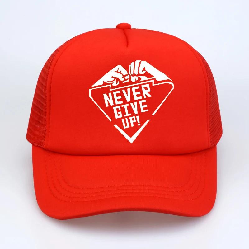 

Never Give Up Letter print Unisex hat boxer Fitness Baseball cap fashion brand Unisex Women Mesh Trucker hat adjustable snapback bone