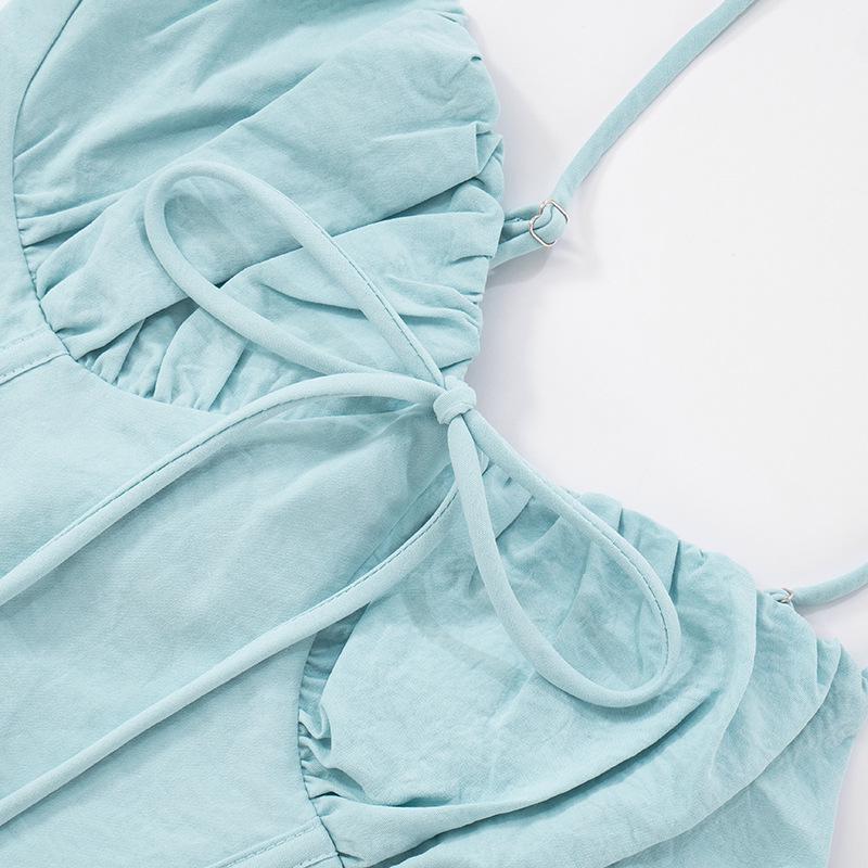 D25DS093 European & American Style Lace-up Ruched Camisole Dress