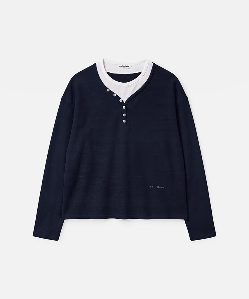 MARIE CLAIRE Waffle Henley Neck Long Sleeve (Magcls08Mny)