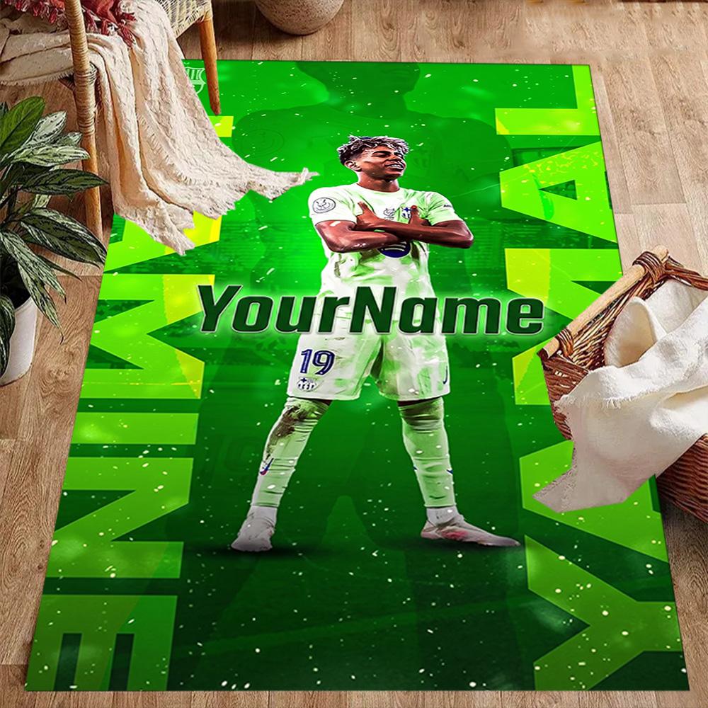 Green Sports Poster Design Customizable Name Area Rug Suitable for Bedrooms Hallway Entryway Outdoor Antislip Carpet Anime Office Decor