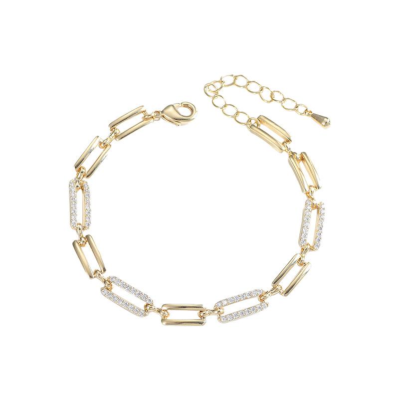 Gold Plated Paperclip Link CZ Tennis Bracelet – Luxury Adjustable Jewelry, Sparkle Gift for Women