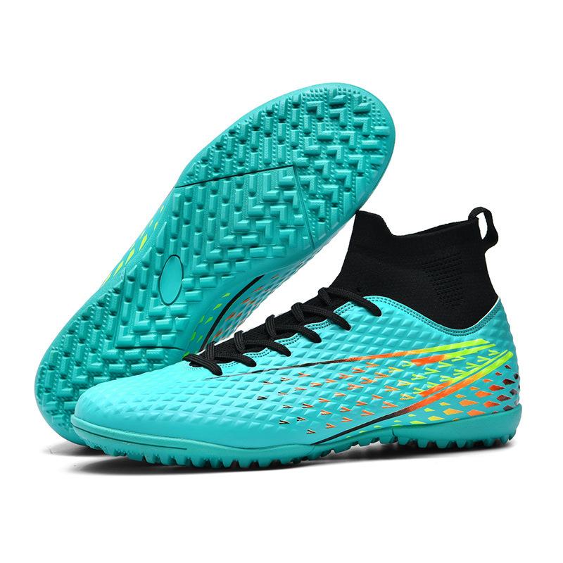 

High-top football shoes, men s and children s broken nails, artificial turf nails, green and young leather feet, competition training shoes 46