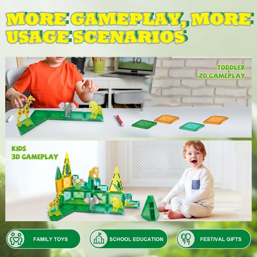 Magnetisches Baustein-Set, 90 Teile, Thema Waldtiere, Lernspielzeug für Kinder, Fördert Feinmotorik & Vorstellungskraft