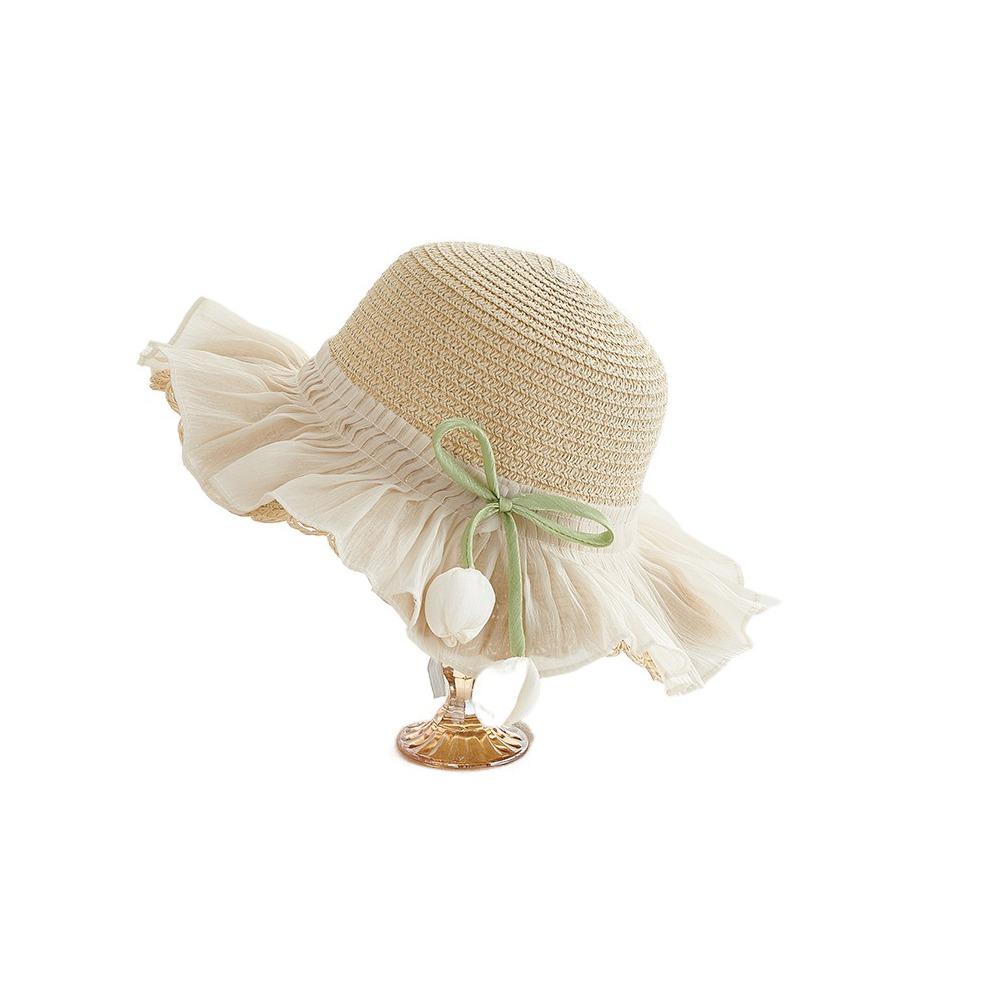 with Same Style Crossbody Bag Tulip Straw Sun Hat Korean Style Lace Brim Beach Cap  Baby