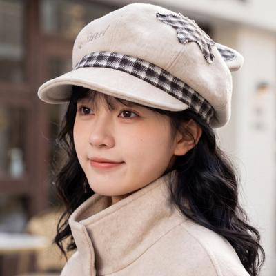 Korean Style Cat Ear Octagonal Embroidered Beret Hat For Students
