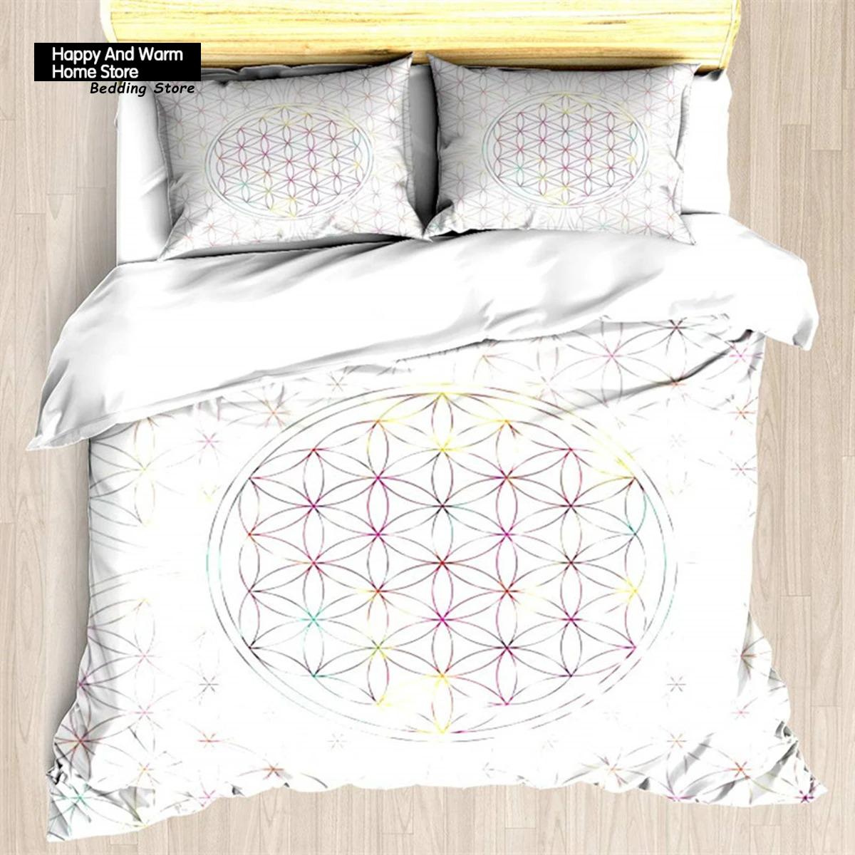 

Dark Blue Duvet Cover Flower Of Life With Stars Geometry 3 Piece Bedding Set Abstract 3D Print Spiritual Symbol Sacr Quilt Cover EU single(135x200cm)