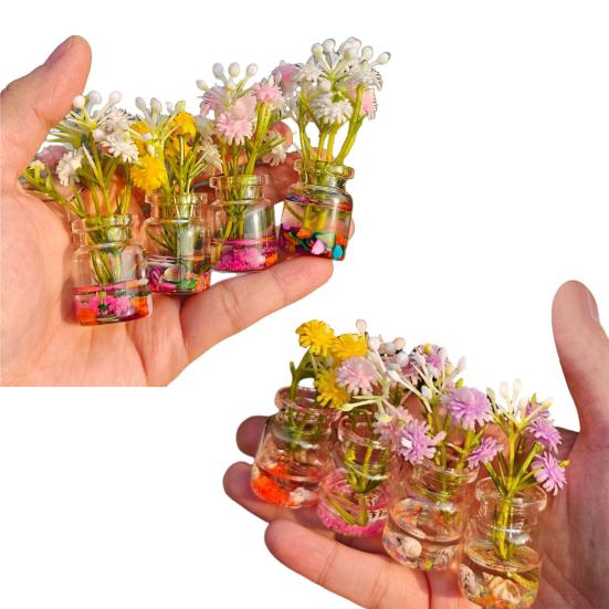 4 Pcs Mini Glass Vases Set Faux Flowers in Glass Vases Glow in The Dark Flower Vases for Desktops Car Dashboard Decor