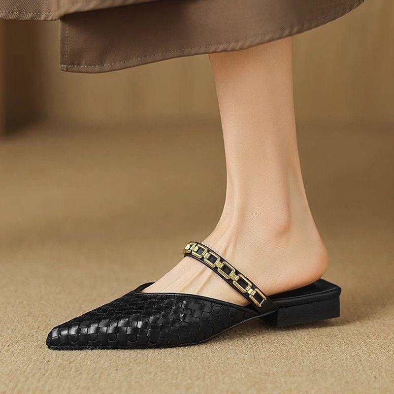 Sandalen Damen Taschenkopf Halbschuhe Damen flacher Boden 2025 Sommer neu Sommerbekleidung Mode spitz faul Mueller-Hausschuhe