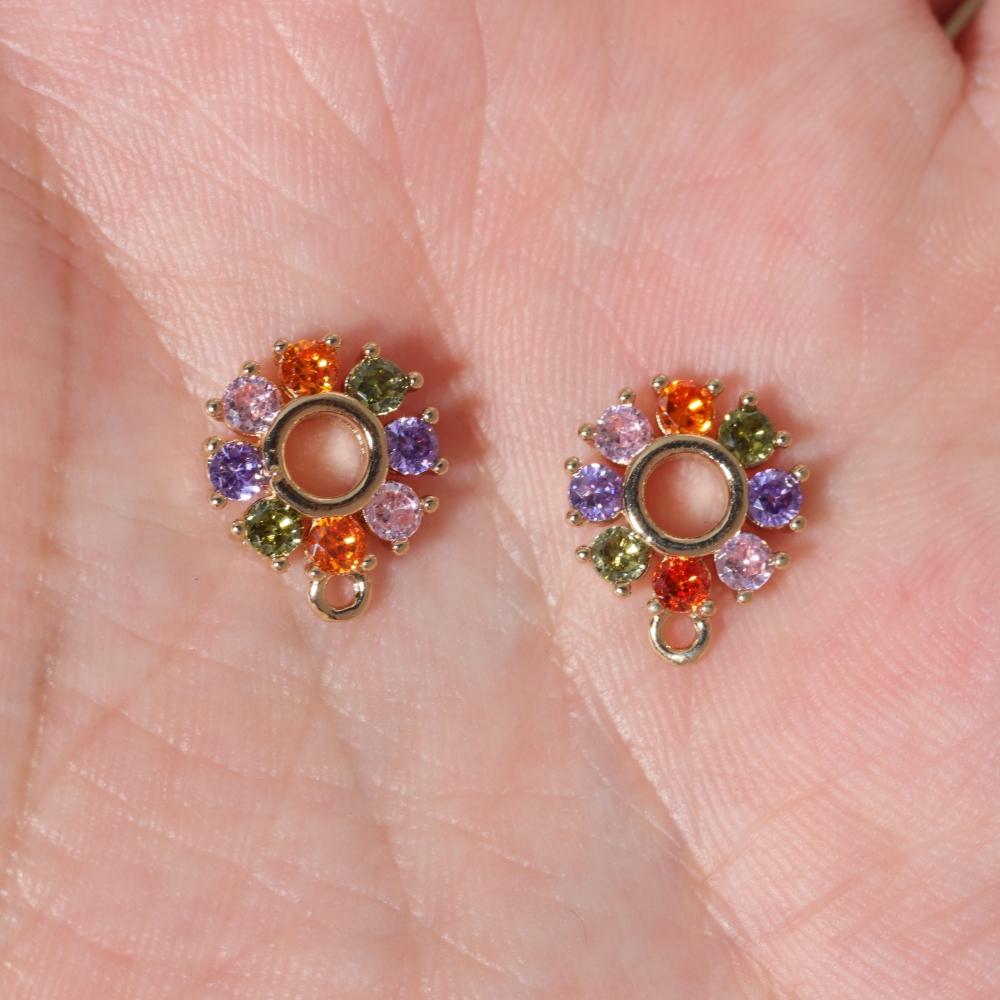 Multicolor Rainbow Zirconia Sunflower Copper Charms, Golden Plated Cute Pendants for DIY Earring Necklace Craft Making